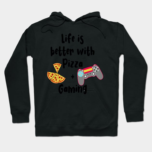 Pizza and Gaming is my life Funny Meme Hoodie by PlanetMonkey